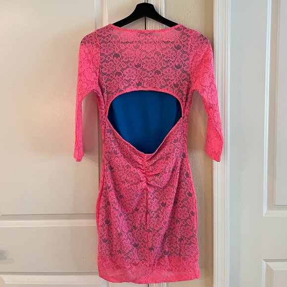 💗 Y2K Vintage Hot Pink Lace Cut out Mini Dress , Size: M - Picture 4 of 14